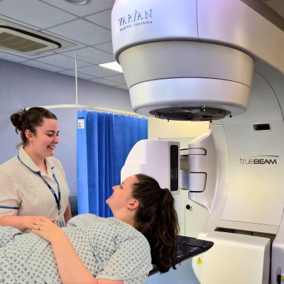 Woman receiving radiotherapy